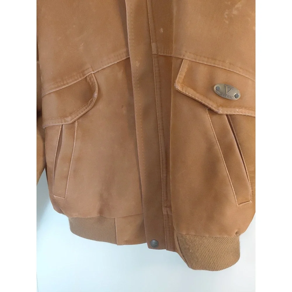 Vintage Spiezia tan leather Suede bomber jacket inner Lining S XL Made In Italy